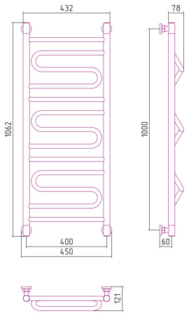 Полотенцесушитель Водяной Сунержа Элегия + (100х40) Матовый Черный 31-0205-1040